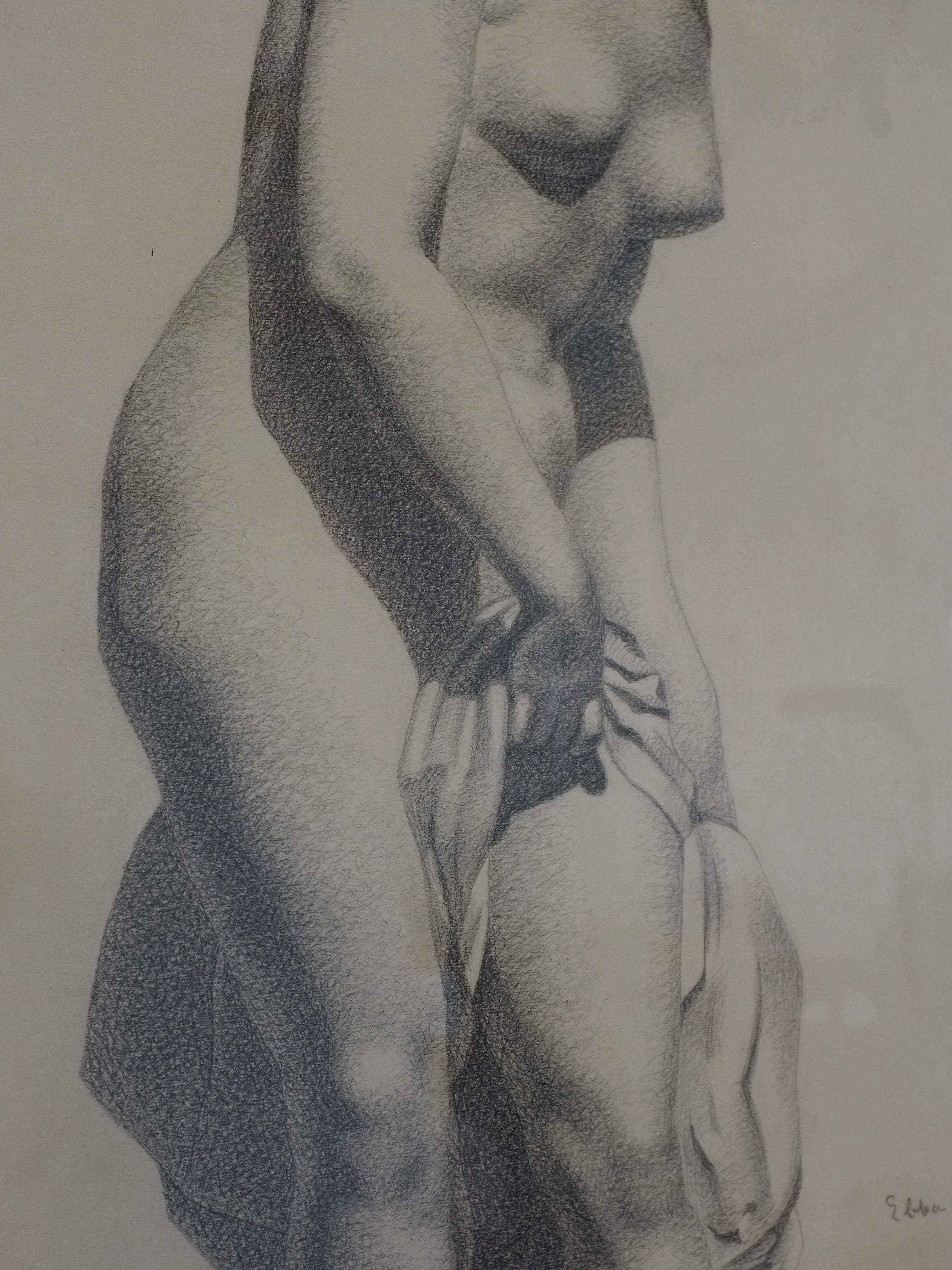 Antique Charcoal Figure Drawing - Image 7