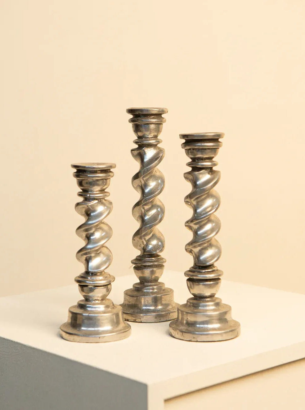Set of 3 Twisted Aluminum Candle Holders