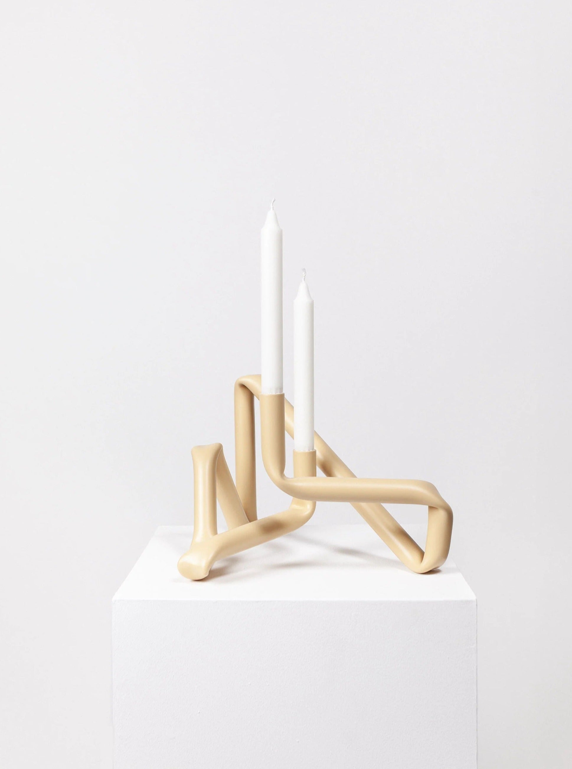 Beige Aluminum Loop Candle Holder