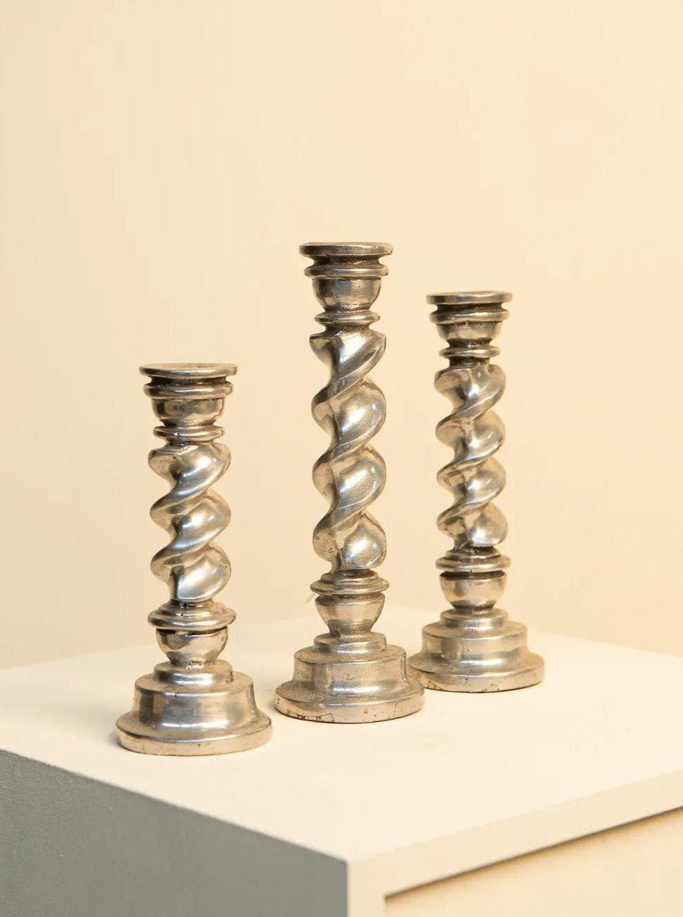 Set of 3 Twisted Aluminum Candle Holders - Image 2
