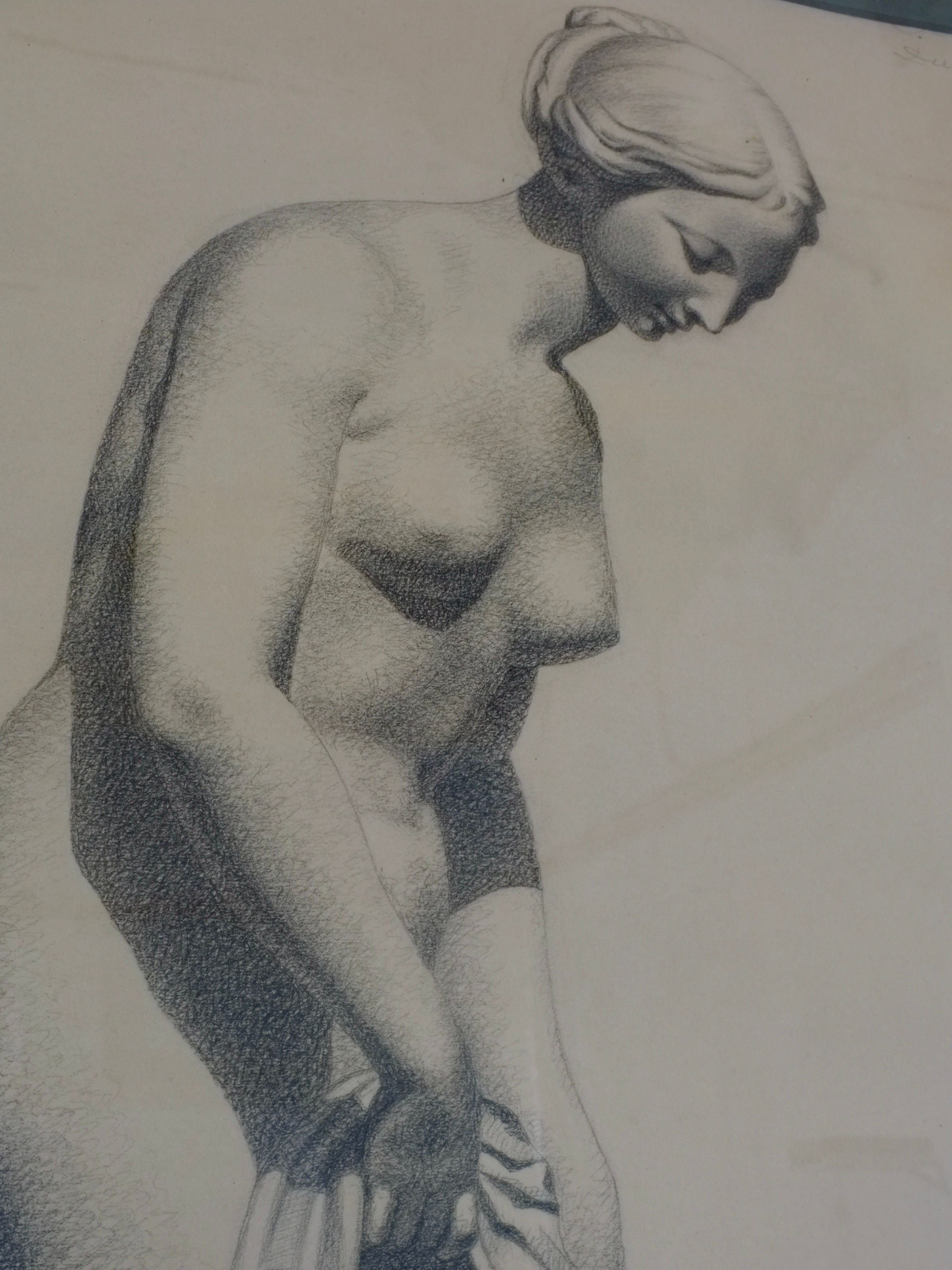Antique Charcoal Figure Drawing - Image 4